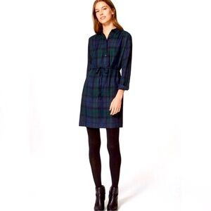 LOFT | Blue Green Plaid Shirt Dress